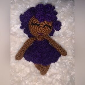 Black Brown purple  Crochet doll, 8  Doll, Handmade acrylic yarn